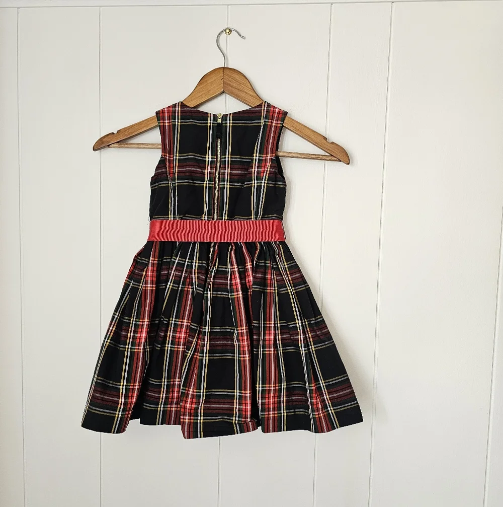 J Crew Crewcuts Black Plaid Dress with Red Accent Belt